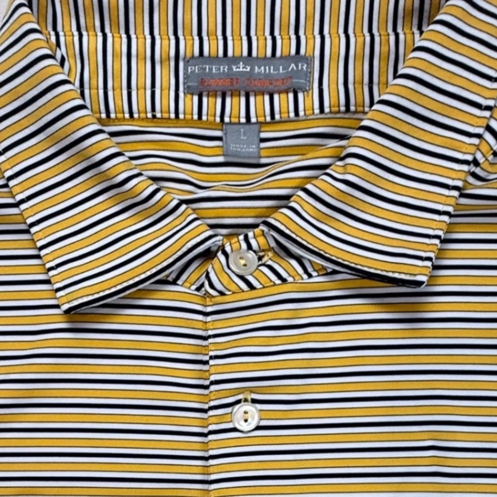 Peter Millar Summer Comfort Polo Shirt Mens Large Yellow Striped MS14EK123S Golf